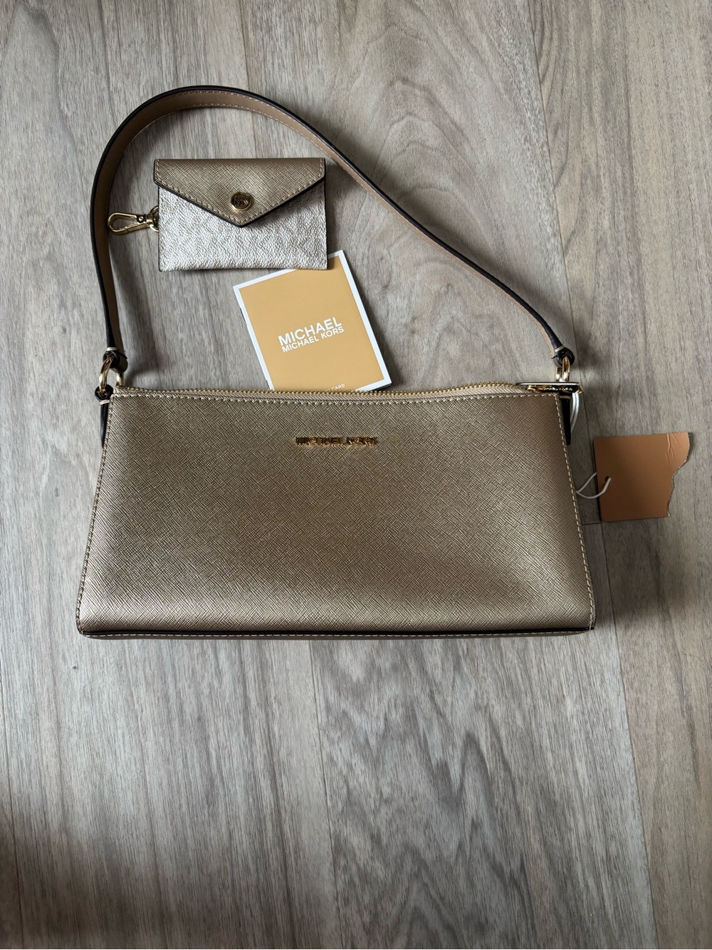Michael Kors NWT Gold Saffiano Shoulder Bag with Card Case